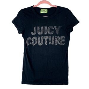 Juicy Couture Womens Graphic Tee Shirt Black Distressed Logo Y2K Vintage Large